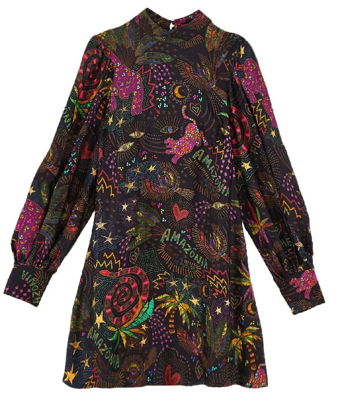 Save More Than Ever!Amazonia Mini Dress in Black Multi