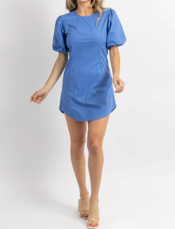 New Discounts Just Dropped!Azure Puff Sleeve Poplin Mini Dress In Blue