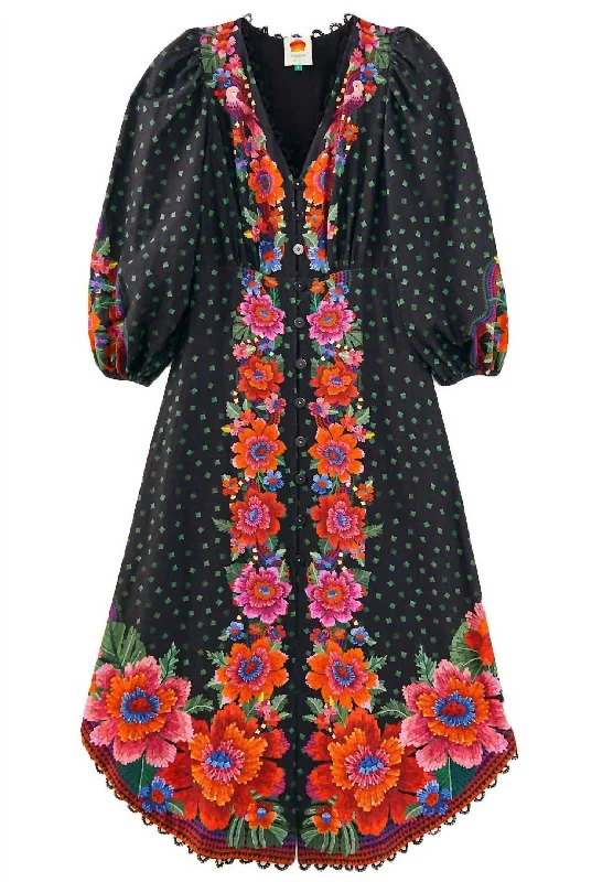 Biggest Sale of the Season!Blooming Garden Midi Dress In Black Multi