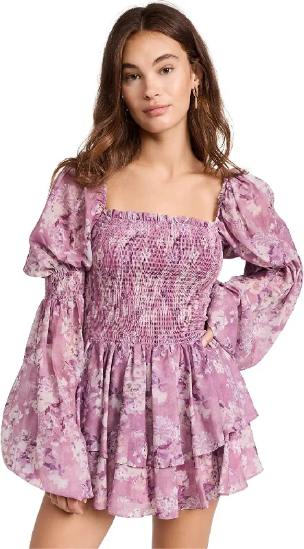 New Discounts Just Dropped!CAROLINE CONSTAS Women Alexa Lavender Purple Floral Smocked Ruffled Mini Dress New Discounts Just Dropped!CAROLINE CONSTAS Women Alexa Lavender Purple Floral Smocked Ruffled Mini Dress