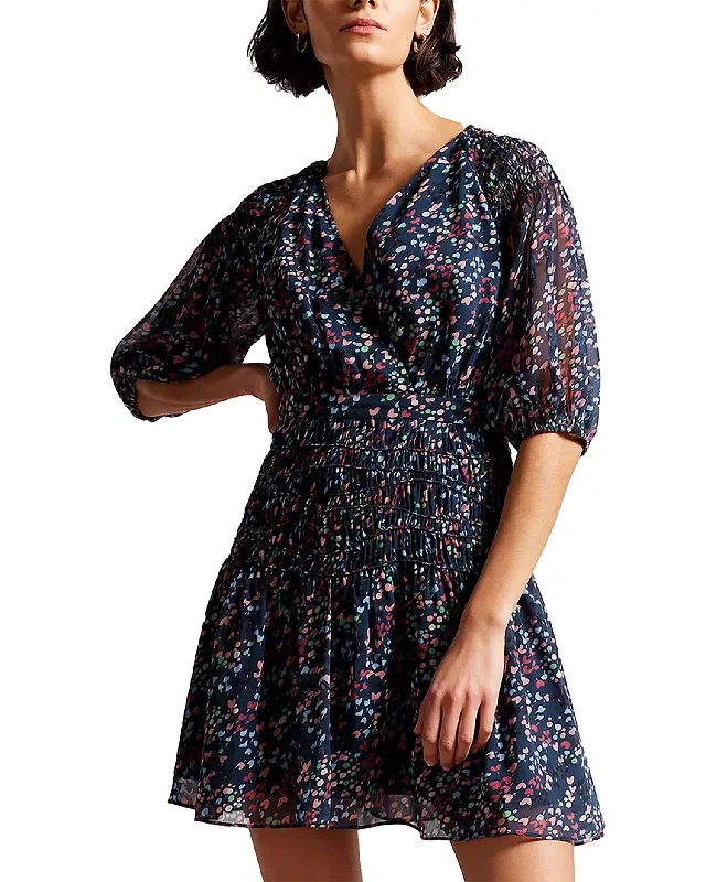 Get More for Less!Casidee Heart Print Puff Sleeve Chiffon Mini Dress In Multi