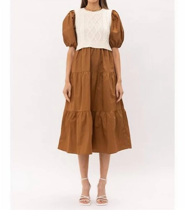 The Best Sale of the Year!Cecile Poplin Midi Dress With Vest In Brown