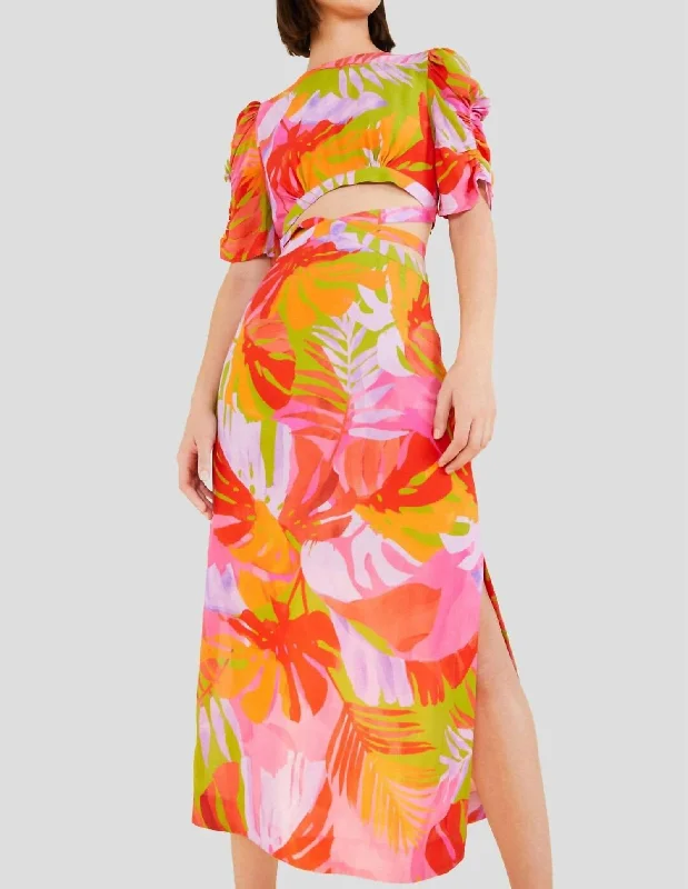 Hurry! While Supplies Last!Colorful Leaves Cut Out Midi Dress In Multi