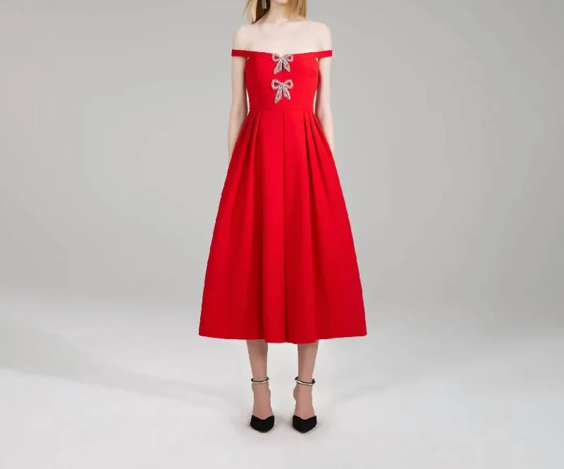 Hottest Discounts of the Year!Crepe Bow Midi Dress In Red