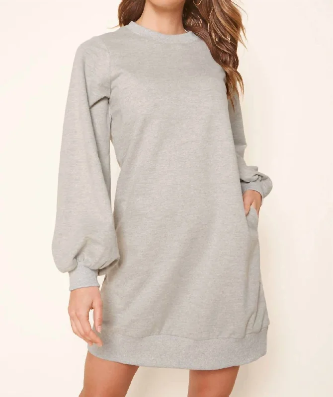 Hurry, Sale Ends Soon!Deanna Balloon Sleeve Sweatshirt Mini Dress In Heather Grey