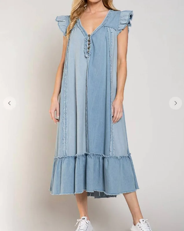 Score Big Savings Today!Denim Midi Dress In Blue Denim