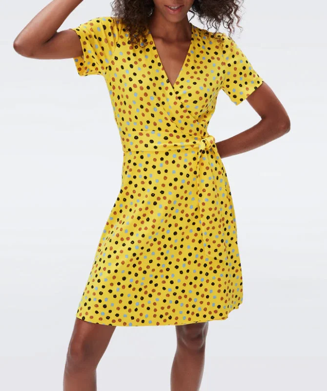 Snag the Best Prices Now!Diane von Furstenberg DVF Women's Palmina Wrap Mini Dress Lipstick Dot Sig Yellow Snag the Best Prices Now!Diane von Furstenberg DVF Women's Palmina Wrap Mini Dress Lipstick Dot Sig Yellow