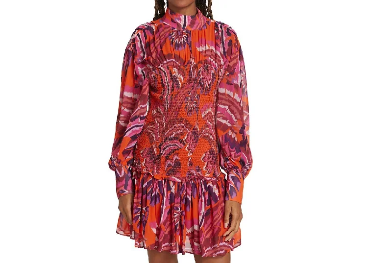 Find the Best Deals Here!Farm Rio Women Chevron Forest Orange Long Sleeve Smocked Mini Dress Find the Best Deals Here!Farm Rio Women Chevron Forest Orange Long Sleeve Smocked Mini Dress