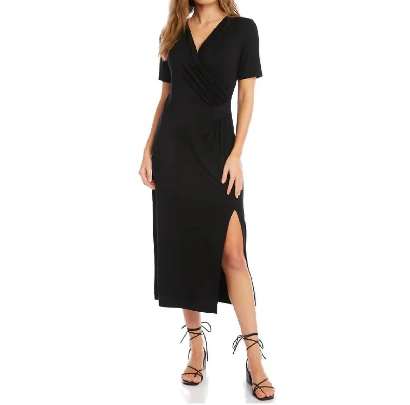 Savings You Can’t Ignore!Faux Wrap Midi Dress In Black