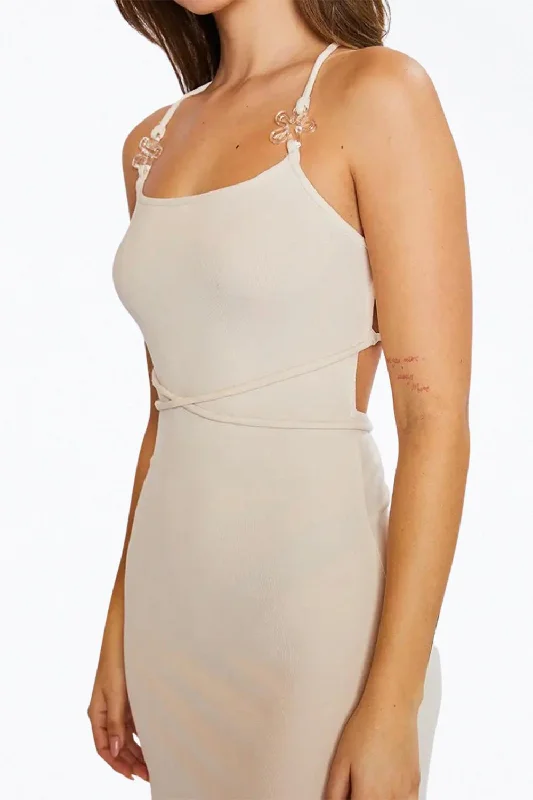 Your Dream Deal is Here!Floral-Embellished Open-Back Stretch-Jersey Mini Dress In Bone