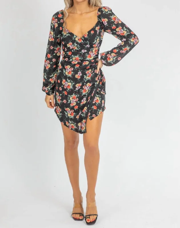 Instant Savings Await!Floral Envelope Mini Dress In Black