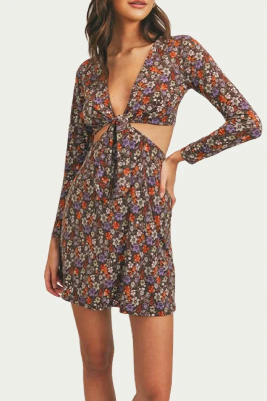 Price Drops You’ll Love!Floral-Print Cutout Stretch-Jersey Mini Dress In Brown Floral