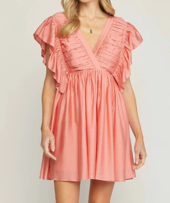 One Click Away from Big Savings!Flutter Sleeve Mini Dress In Papaya