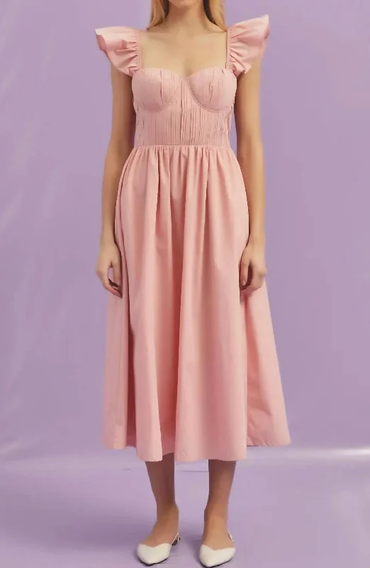 Best Deals Just for You!Front Pleat Poplin Midi Dress In Peach