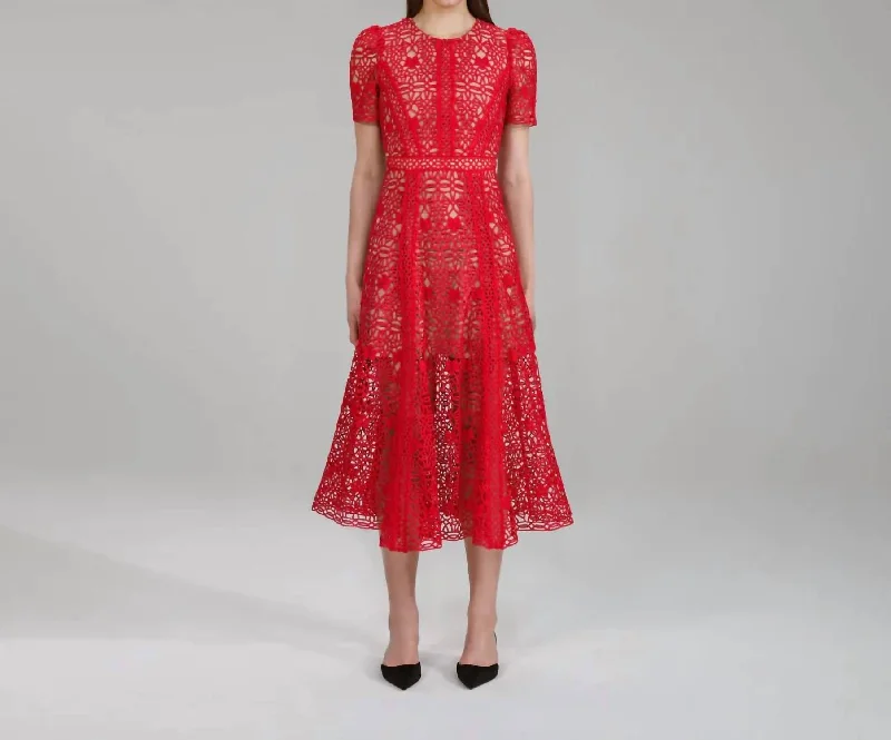 Today’s Deals, Tomorrow’s Regrets!Guipure Lace Midi Dress In Red