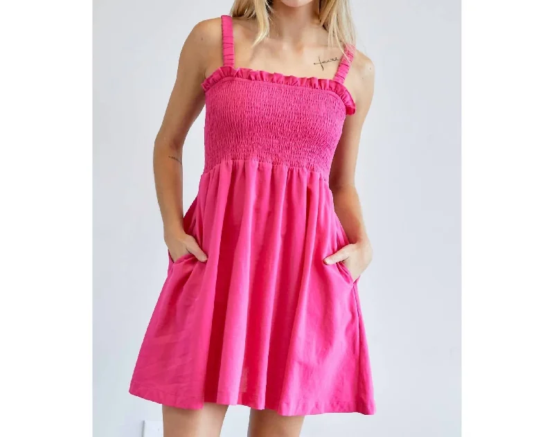 Huge Price Cuts Await!Hot Pink Smocked Mini Dress