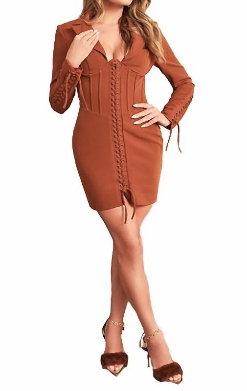 Save More When You Shop More!Lace Up Corset Blazer Mini Dress in Chocolate