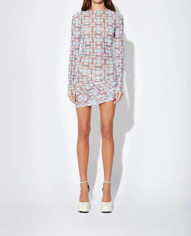 Lowest Prices Guaranteed!Leonor Printed Mesh Mini Dress In Mix Azulejos