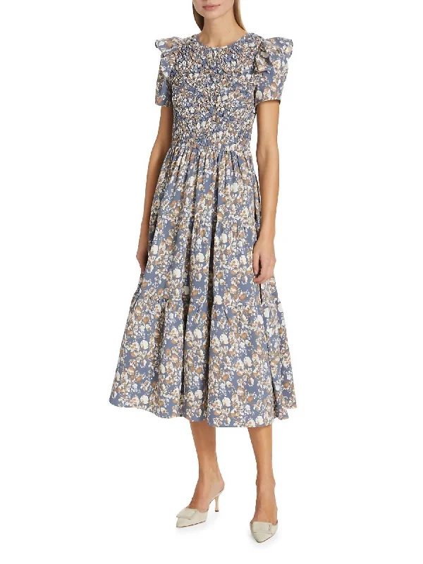 Unlock Huge Savings Now!Loire Floral Midi Dress In Vintage Blue