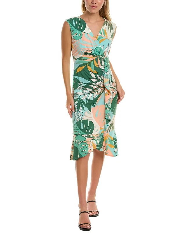 Save Money, Shop Happy!London Times Side Ruched Ruffle Cascade Midi Dress