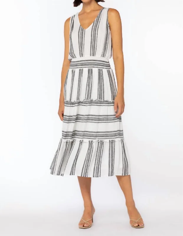 Everything Must Go!Lorenza Midi Dress In White/ Dk. Grey