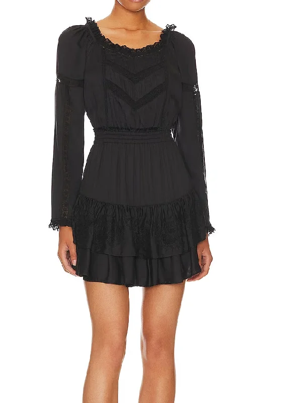 Limited Time Offer!Love Shack Fancy Women Sanaya Ruffled Tiered Skirt Mini Dress Black Limited Time Offer!Love Shack Fancy Women Sanaya Ruffled Tiered Skirt Mini Dress Black