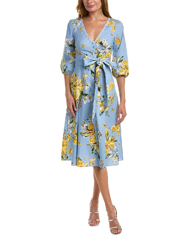Save More with Every Purchase!Marchesa Notte Floral Print Poplin Midi Dress