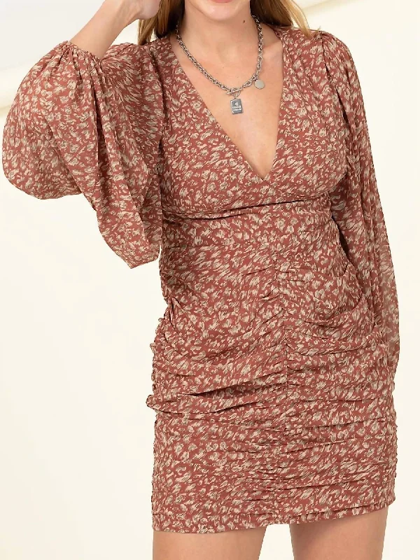 Only a Few Left – Order Now!Mauve Animal Print Ruched Mini Dress