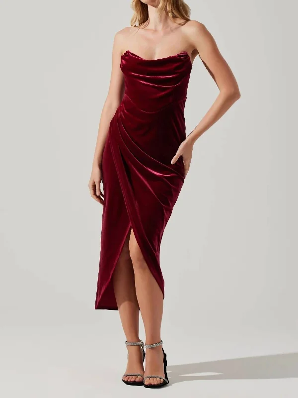 Hurry, Sale Ends Soon!Meghan Velvet Draped Mini Dress In Crimson Red