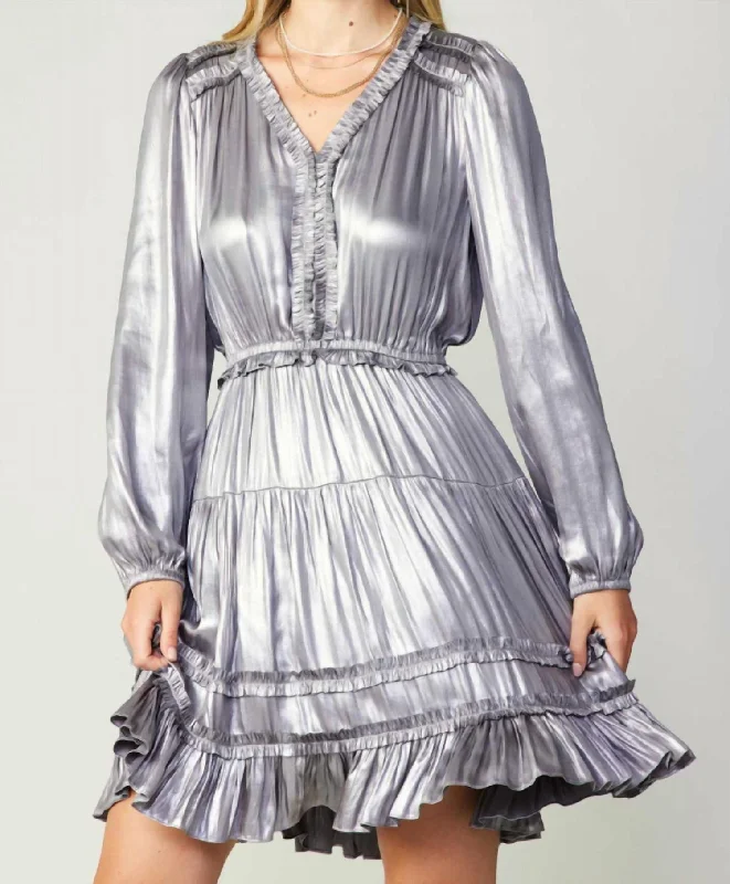 New Discounts Just Dropped!Metallic Tiered Mini Dress In Silver