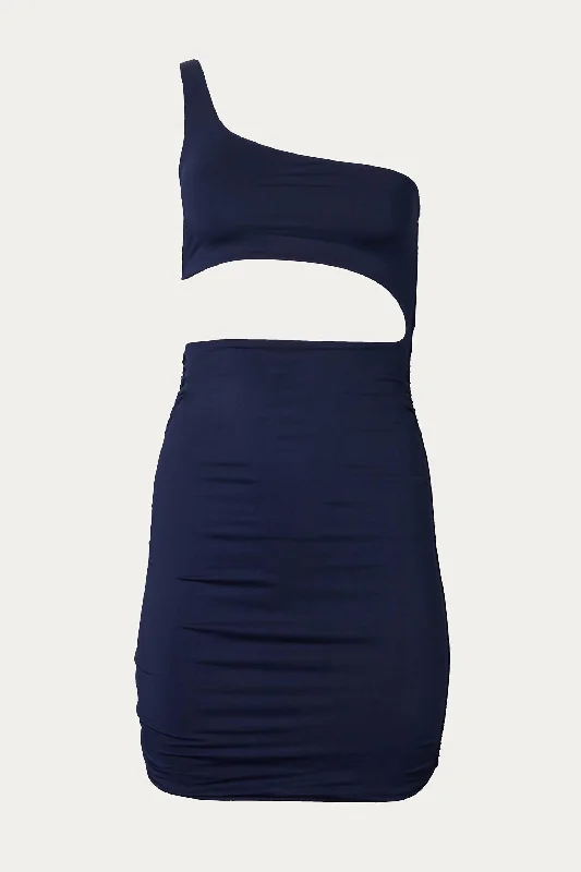Buy More, Pay Less!One-Shoulder Ruched Cutout Mini Dress In Navy