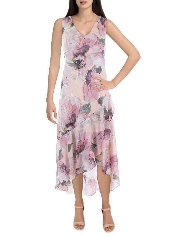 Your Chance to Save is Now!Petites Womens Chiffon Printed Midi Dress