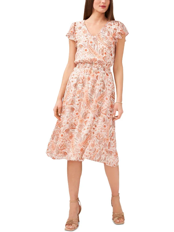 Mega Sale Happening Now!Petites Womens V-Neck Calf Midi Dress