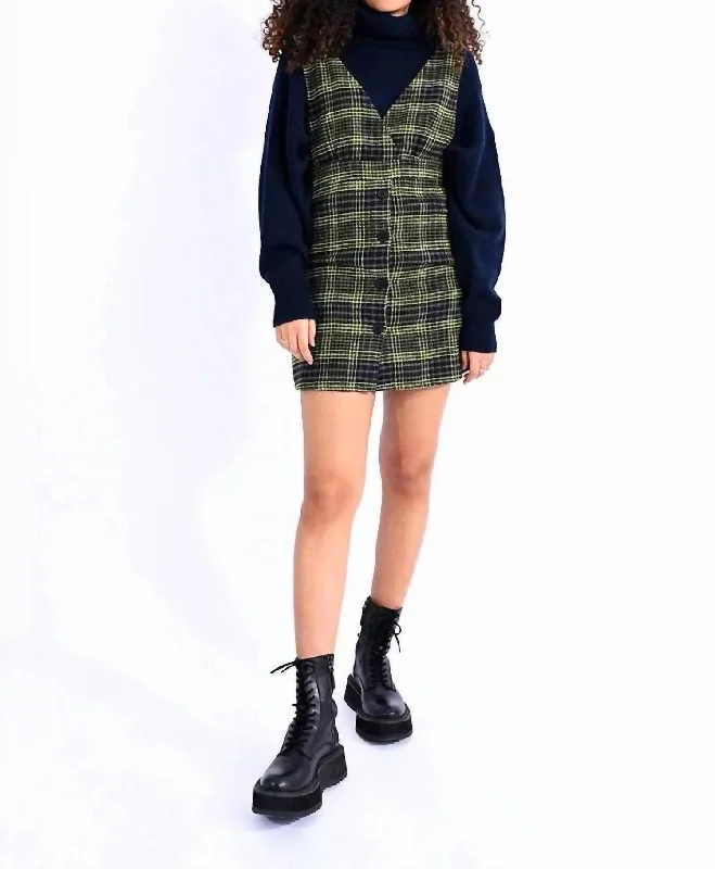 Limited Stock Available!Plaid Jumper Mini Dress In Green