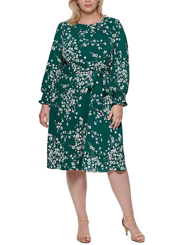 Limited Edition, Limited Price!Plus Womens Floral Calf Midi Dress