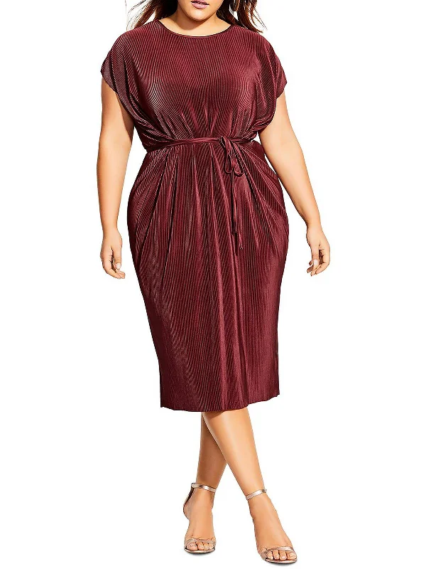 Your Favorite Items on Sale Now!Plus Womens Pleated Tie-Waist Midi Dress