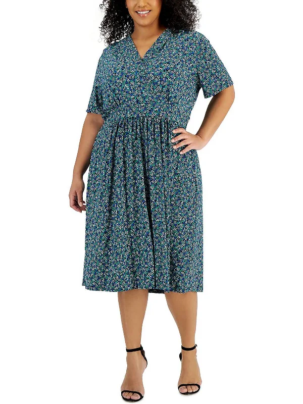 Get More for Less!Plus Womens Surplice Calf Midi Dress