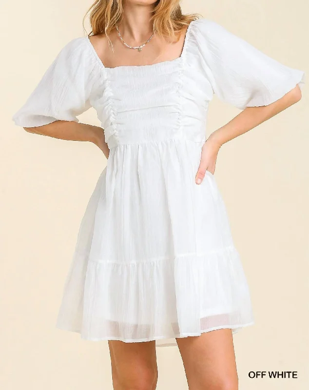 Upgrade for Less!Puff Sleeved Mini Dress In Off White