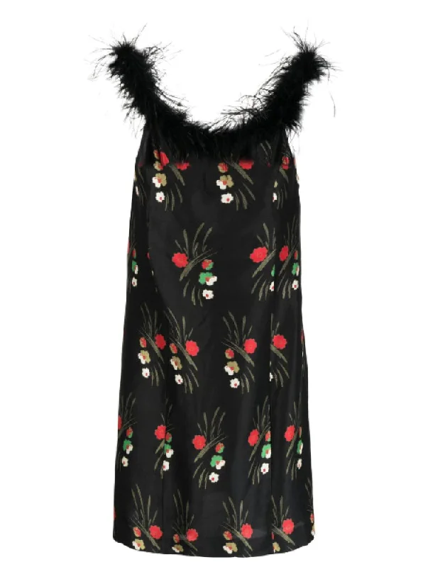 Buy One, Get One Free!Rixo Women's Floral-Print Feather-Trim Mini Dress