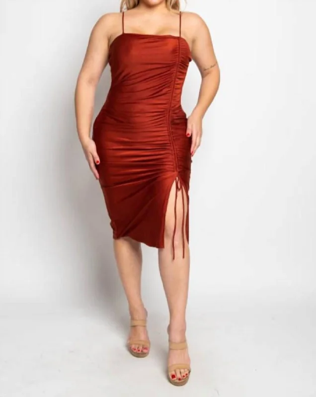 Buy More, Pay Less!Ruched Mini Dress In Rust