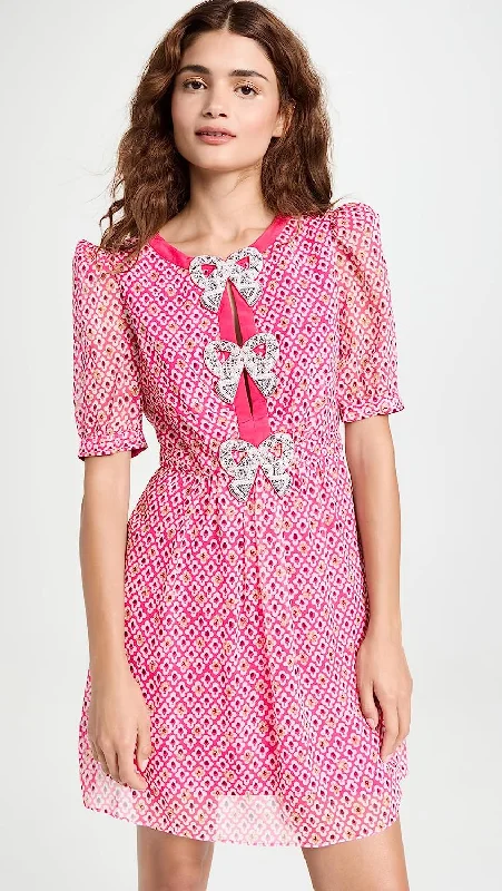 Stock Up and Save!SALONI Women Jamie Rhinestone Pearl Embellishment Mini Dress Pink Indianblock Stock Up and Save!SALONI Women Jamie Rhinestone Pearl Embellishment Mini Dress Pink Indianblock