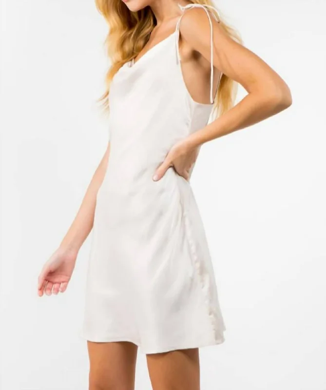 Shop Smart, Save Big!Satin Cowl Neck Shoulder Tie Mini Dress In Ivory