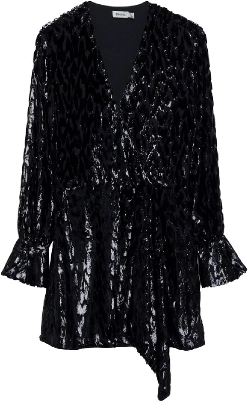 Enjoy Huge Discounts Now!Simkhai Women's Black Crushed Long Sleeve Metallic Jacquard Mini Dress Enjoy Huge Discounts Now!Simkhai Women's Black Crushed Long Sleeve Metallic Jacquard Mini Dress
