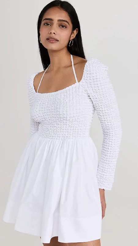 Shop Now and Save!STAUD Women Cassidy White Cotton Smocked Mini Dress