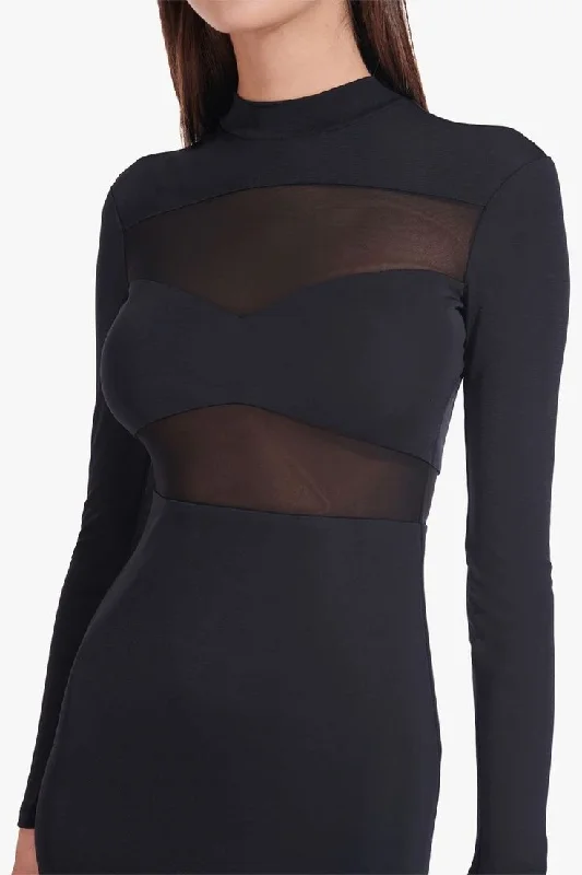 Save Up to 50% Off!Staud Women Falcon Black Semi Sheer Fitted Body Con Mini Dress