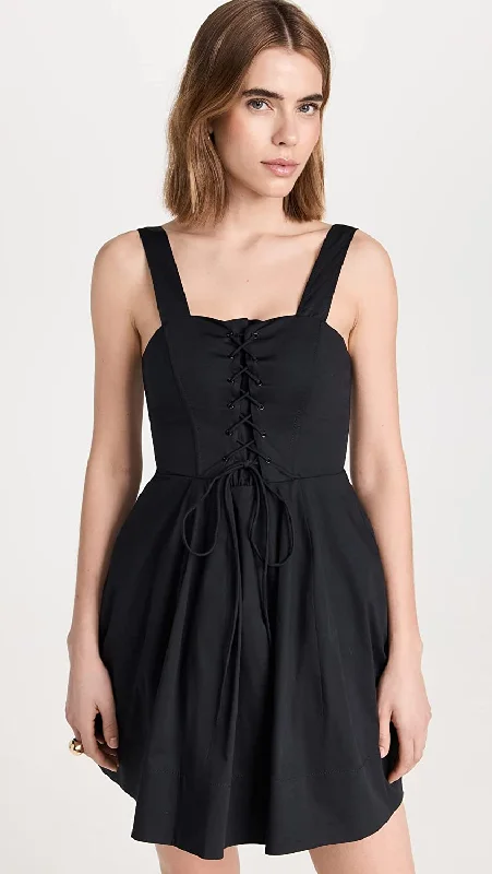 Get More for Less!STAUD Women Sutton Lace Up Cotton Mini Dress Solid Black