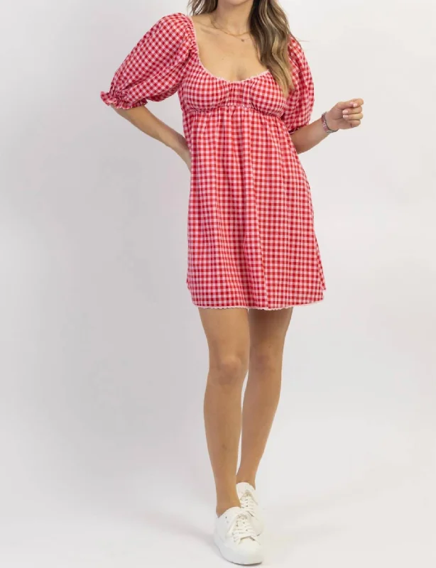 Best Price of the Season!Strawberry Fields Gingham Mini Dress In Red