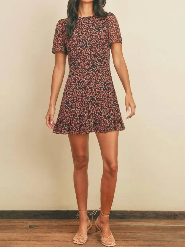 Stock Up and Save!The Berry Blossom Floral Print Mini Dress In Red & Black