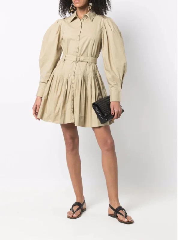 The Best Sale of the Year!Ulla Johnson Women's Khaki Cotton Vivenne Pleated Long Sleeve Mini Dress The Best Sale of the Year!Ulla Johnson Women's Khaki Cotton Vivenne Pleated Long Sleeve Mini Dress