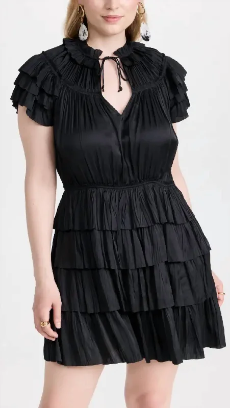 More Discounts, More Joy!Vesna Pleated Mini Dress In Noir Black
